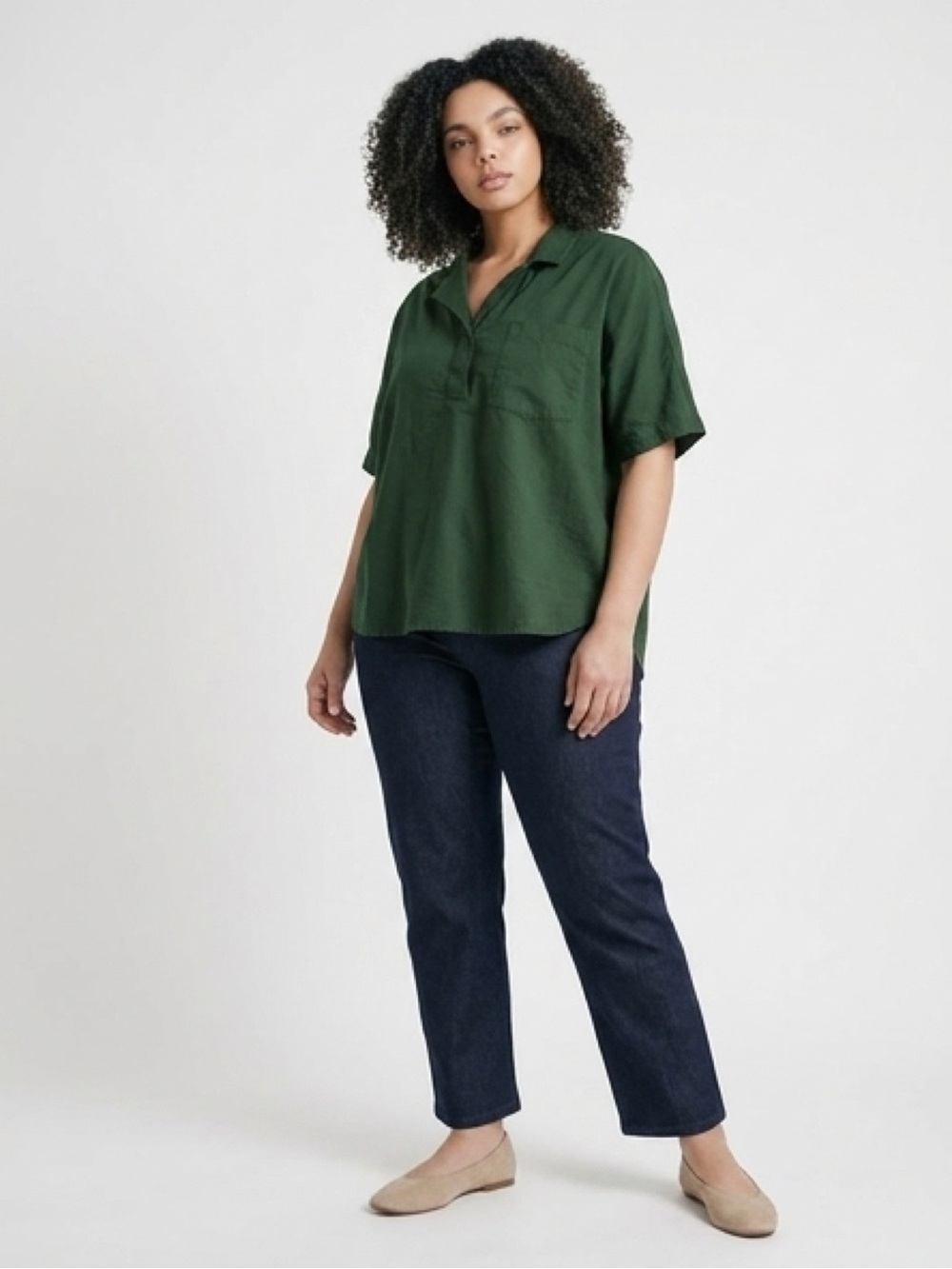 Pact Women’s Sunset Lightweight Cotton Popover Top in Green
